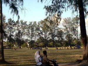 Soccer Field, Darussalam University, Aceh 2006.  Since I was there, sharia has sitigtnd and unrelated men and women may not ride together, or be alone anywhere
